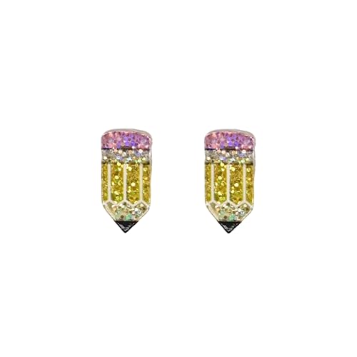 ROSTIVO Mini Pencil Stud Earrings for Women – Cute Lightweight Acrylic Jewelry with Glitter Detail, Fun School Teacher Earrings