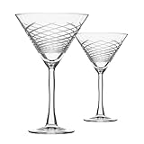 Rolf Glass Cyclone Martini Glass - Set of 2 Stemmed 10 Ounce Martini Glasses - Lead-Free Glass - Diamond-Wheel Engraved Cocktail Glasses - Made in the USA