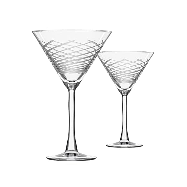 Rolf glass cyclone martini glass set of 2 stemmed 10 ounce martini glasses lead free glass diamond wheel engraved cocktail glasses made in the usa  urban country home decor