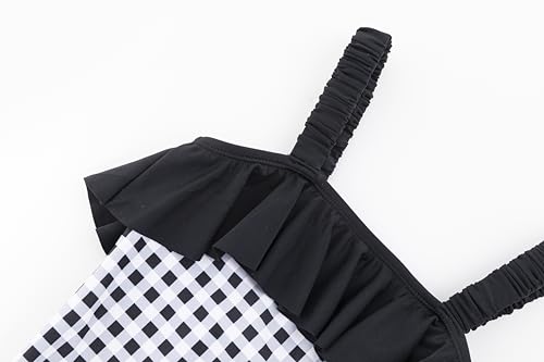 LIZENS Girls One Piece Off Shoulder Black Ruffle Swimwear Bathing Suit for Kids3