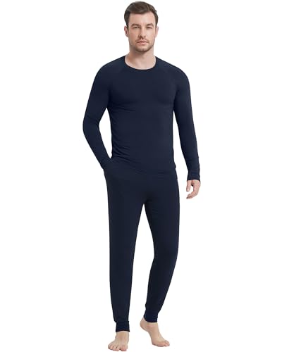 Image of NACHILA Mens Pajamas Set Long Sleeve Henley Sleepwear Top Soft Jogger Pants Pajamas Cool Pjs Set,Viscose Made from Bamboo
