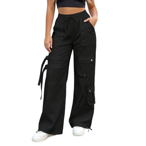 Genérico Pantalones De Senderismo Mujer Verano Correr Carga Ligero Secado Rápido Impermeable Montaña Ancho Pantalones para Casual Exterior Trabajo Con Múltiples Bolsillos, Negro , XXL