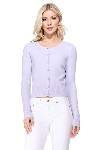 Image of Women's Cropped Cardigan Sweater - Long Sleeve Crewneck Basic Classic Casual Button Down Knit Soft Lightweight Top