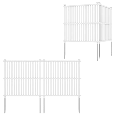COSTWAY Gartenzaun 2-teilig, 114 cm hoch, Zaun mit Pfosten & Schutzkappen, PVC Sichtschutzzaun, Steckzaun Zaunelementen, Freistehender dekorativer Zaun, Sichtschutz für Garten Terrasse, Weiß