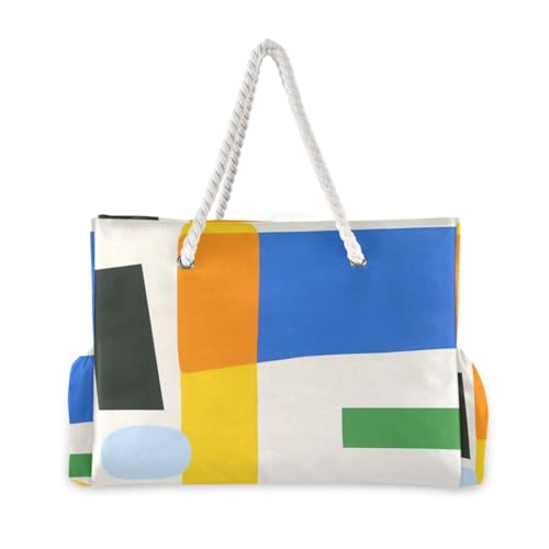 Abstract Geometric Large Beach Bag, Travel Tote Bag Zippered, Water Resistant Family Size for Seaside, Shower Stall, Swiming Pool2