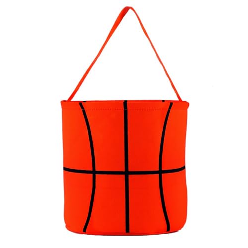 E-FirstFeeling Basketball Halloween Basket Easter Baskets,Canvas Halloween Trick or Treat Bags Candy Bucket Easter Eggs Hunt Baskets,Basketball Bucket Basket for Halloween and Easter (Basketball)