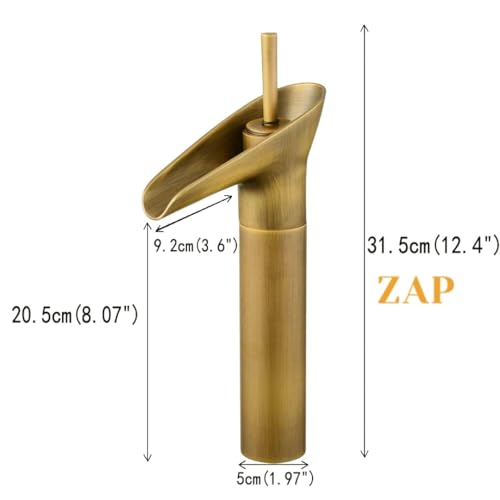 ZAP Antique Lavatory Vanity Basin Mixer Tap Bathroom Faucet with Waterfall Spout Bath Sink Faucets Single Handle One Hole Solid Brass - Brushed Gold