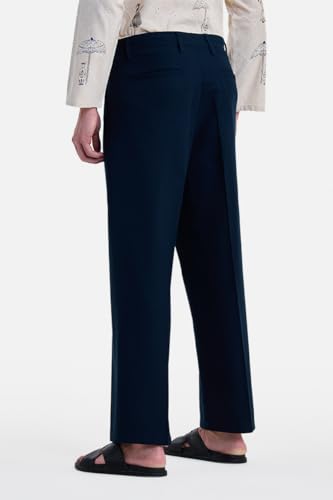 Image of SNITCH Men Trousers Holiday & Casual Wear | Relaxed Fit Pleated Front & Straight Leg Design | Breathable Cotton Linen Blend Fabric for Summer & Vacation Outings