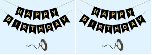 Image of Happy Birthday Decoration Kit Black for Boys Girls Kids Men Women Adults Car Party Decorations Decor Celebration Items Item Set Combo Reusable Paper Banner (Pack of 2)