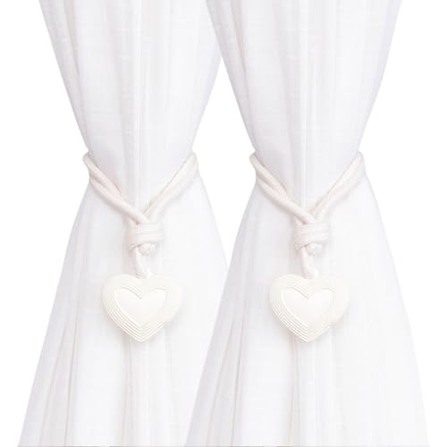 Lot de 2 embrasses de rideaux en corde tressée avec pendentif en forme de cœur pour rideaux élégants
