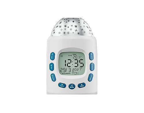 Crivit Auriol - Reloj despertador con proyección de estrellas, con 10 melodías, alarma, hora, fecha, temperatura, iluminación corta