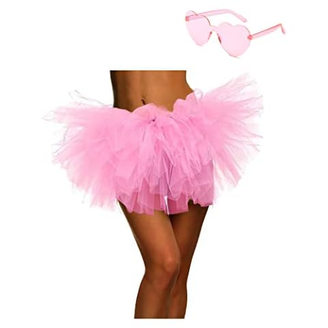 Tutu Skirt 5 Layered with Heart Sunglasses Tutus Tulle Ballet Tutu Skirts for Women & Girls Party Dance Dress (Pink) Cover
