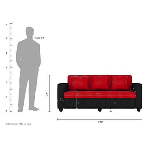 Image of Bharat Lifestyle Tulip Fabric 3 Seater Red & Black Sofa Luxurious Looks and Comfortable Sofa for Living Room, Bedroom, Home and Office, Assembly DIY(Do-It-Yourself) 1 Year Warranty