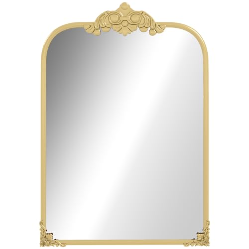 HOMCOM Miroir Mural, 60 x 87 cm Miroir de Salle de Bain Style Baroque, Miroir décoratif avec Cadre métallique pour Salon, Chambre, Or