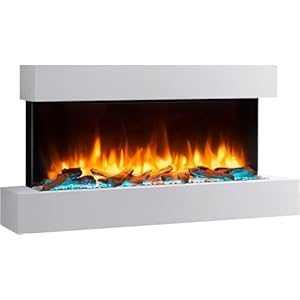 Endeavour Fires Chimenea Eléctrica de Pared Runswick 110cm/43 1&2kW, con Control Remoto Programable de 7 Días y Repisa y Zócalo en Blanco