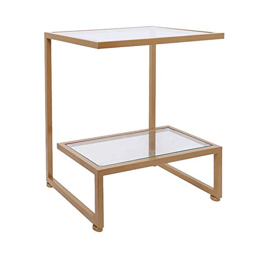CHENJIU Rectangle Side Table, Tempered Glass End Table with Golden Met