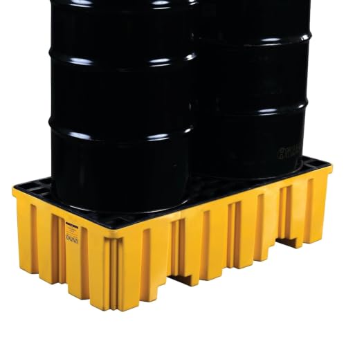 Image of Eagle 2 Drum Spill Containment Pallet with Forklift Pockets, 51.5 inchx26.25 inchx13.75 inch, 66 Gallon Sump, 4,000 lbs. Load Capacity Secondary Containment Pallet, Made in USA, Yellow, 1620