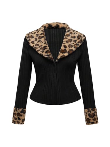 WDIRARA Women's Plus Size Leopard Fuzzy Cardigan...
