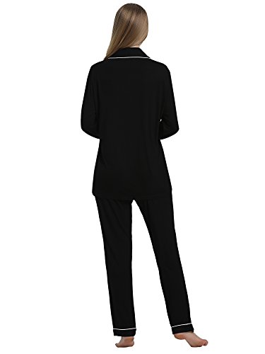 Image of Cherrydew Women Bamboo Viscose Cooling Long Sleeve Button Down Pajama Sets | Buttery Soft,Cooling Comfort,Breathable,Stretchy Fabric