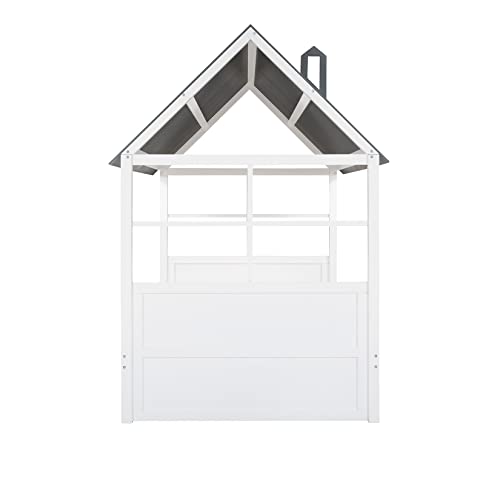 Full House Bed With Trundle Wood Tent Beds Kids Cottage Playhouse Bed Frame For Children Girls Boys Teens, Full Size, White With Gray #TOP7