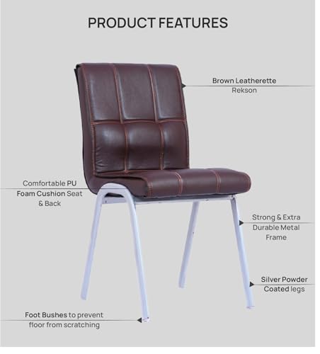 Image of Zidle Glance Visitor Dining Set of 2 Accent Chair for Home| Living| Dining Room| Leatherette Faux Leather with Cushion seat Back | Silver Coated mild Steel Frame (2, Brown)
