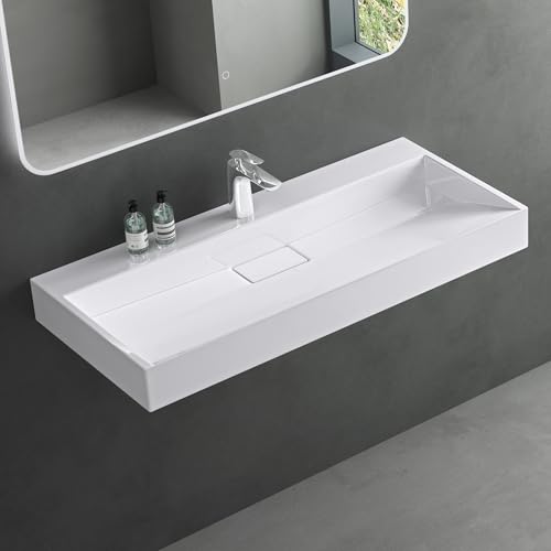 Mai & Mai Waschbecken Weiß Aufsatzwaschbecken Hängewaschtisch inkl. Ablaufgarnitur Mineralguss...