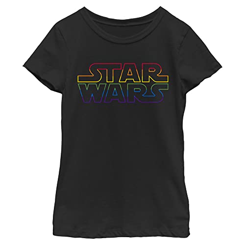 STAR WARS Outline Rainbow Logo Girls Short Sleeve Tee Shirt