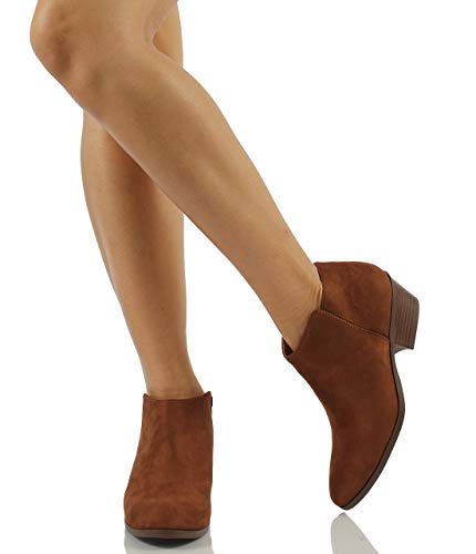 Image of Soda Women's Mug Round Toe Faux Suede Stacked Heel Western Ankle Bootie