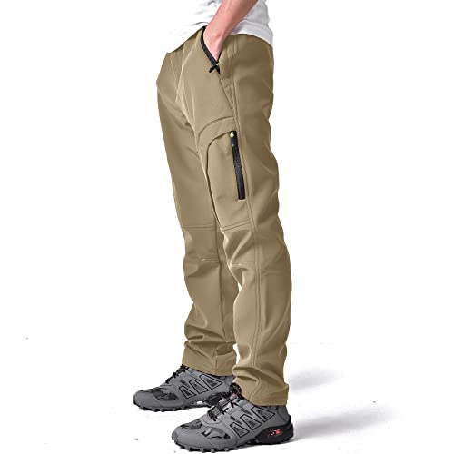 Toomett Herren Schneehose Skifahren Winter Isolierte Softshellhose Outdoor-Fleece Gefüttert Wanderhose mit Reißverschlusstaschen, MH4409, Khaki, 36 Cover