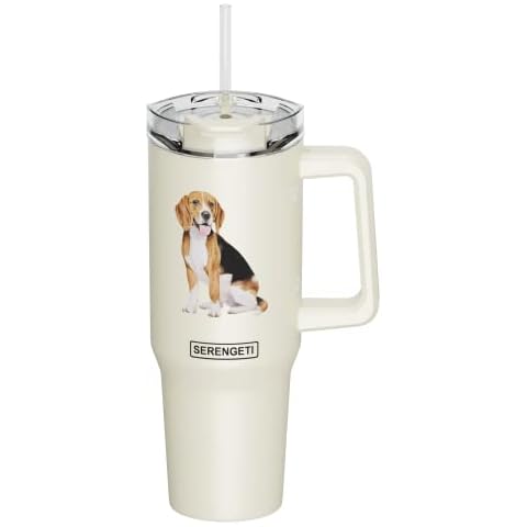 E&S Pets SERENGETI 40 Oz Ultimate Tumbler with Handle and Straw - Vacuum Insulated Tumbler with Straw and Lid - Stainless Steel Travel Mug for Pet Lovers - 3D Designs of your favorite Dog (Beagle) Cover