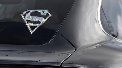 Image of Elektroplate Superman Logo Reflective Car Decal Silver 3.85 inch | Officially Licensed DC Comics - Weatherproof Automotive Grade Sticker - Water Bottle, Laptop & More - Made in the USA