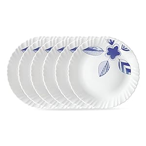 Larah by BOROSIL Morning Glory 6 Pcs Opalware Plate Set (Dia – 10 inch), White