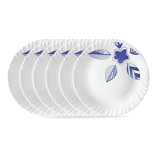 Image of Larah by BOROSIL Morning Glory 6 Pcs Opalware Plate Set (Dia - 10 inch), White