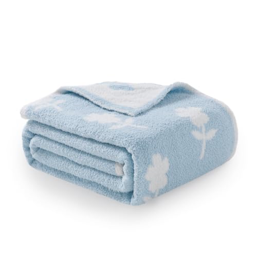 Snuggle Sac Flower Throw Blanket for Couch, Fuzzy Microfiber Warm Winter Daisy Floral Blankets, Sunflower Throws Gifts, Flower Blue, 50x60 inches - image 1
