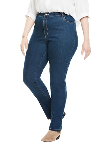 Image of Woman Within Plus Size Straight-Leg Stretch Denim Five-Pocket Jeans - 18 W, Medium Stonewash