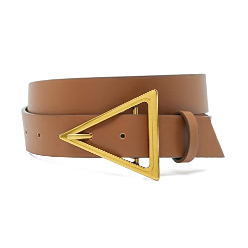 HOTWILL Belts for Women Jeans Dress Fashion Wide Waist Belt with Bronze Triangle Buckle Brown Large