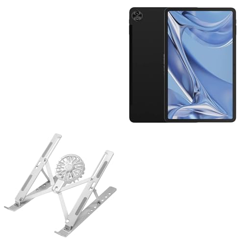 BoxWave Stand and Mount Compatible with Doogee T20 Ultra (12 in) - QuickSwitch Stand with Cooling Fan, Portable, Multi Angle Viewing Ventilator - Metallic Silver