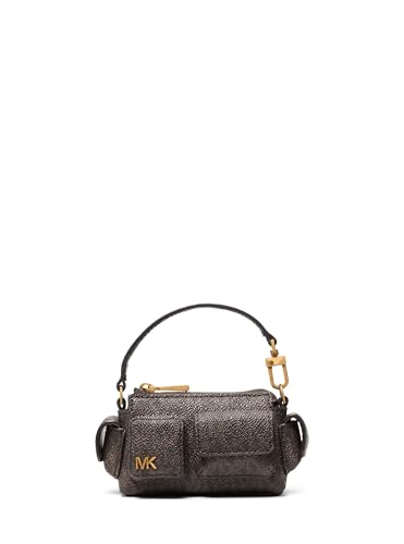 Michael Kors Pingente de bolsa Dakota, ferragens douradas antigas/Sarja revestida com assinatura Tonal MK/marrom