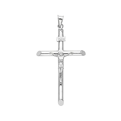14K White Gold Crucifix Cross Charm Pendant - Crucifix Necklace Charm Pendant - 14K Gold Stamped Classic Fine Jewelry - Great Gift for Men & Women