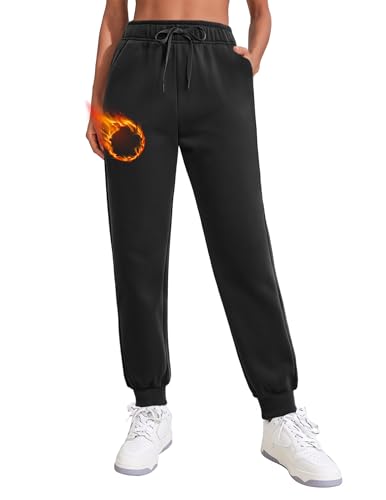 PINSPARK Sporthose Damen Lang Jogginghose Baggy Trainingshose Baumwolle Sweatpants Frühling Warm Fleecehose Trekking Laufen Jogpants Gym Yoga Freizeithose S Schwarz