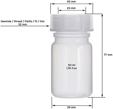 Octopus 5x 50 ml LDPE Wide-Mouth Bottles with Screw Caps - Empty Chemical & Laboratory Storage Containers for Kitchen or Hobby