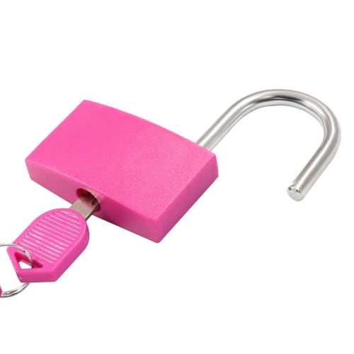 Image of BokWin 2 Pack Keyed Padlock Luggage Locks Hot Pink ABS Plastic Covered Copper Padlock for Jewelry Box Laptop Bag Backpack Gym Locker