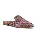 Beast Fashion Women's Rhinestone Slip-On Mules Flat Mules Buckle Pointed Toe Backless Slip on Slides Loafer Shoes, Pink Floral,10