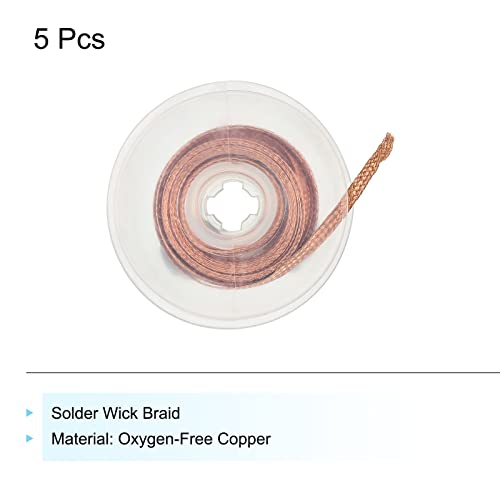 Image of MECCANIXITY Solder Wick Braid No-Clean Desoldering Wick Braid 0.1 Inch Width 9.84 Feet Length for Remove the Solder Electrical Components 5 Pack
