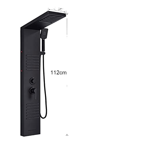 Panel de ducha, panel de ducha LED negro mate con cascada, grifo de lluvia, columna de ducha SPA con jets de masaje y mezclador de doble mando (6002 Negro 1) miniatura 6