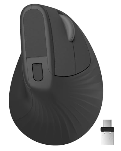 Zhaman Ergonomic Vertical Mouse, 2.4G USB & Type C Rechargeable, Ergo Wireless With 3 Adjustable DPI for PC/Notebook/Laptop/All Type C Devices, for Windows, Mac OS - Black