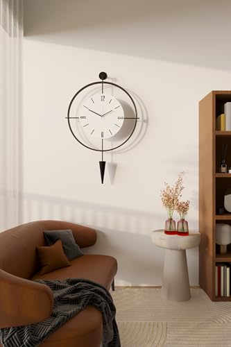 Image of FUNTLY Lavipen Black White Led Wall Clocks for Living Room, 50cm Large Modern Silent Wall Clock, Gold Clock with No Ticking, Scandinavian Design with Sweep Movement, for Home Decor (Black White Led)