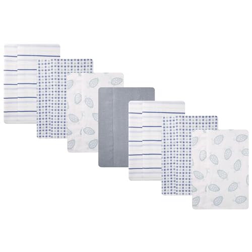 Hudson Baby Cotton Flannel Burp Cloths 7-Pack, Little Sea Turtle, One Size