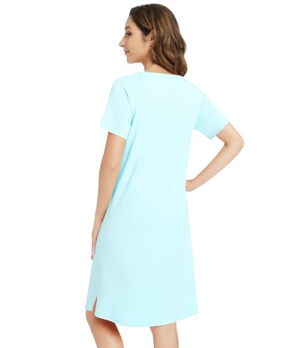 Image of NACHILA Nightgowns for Women-Viscose Made from Bamboo,Short Sleeve Nightshirts V Neck Sleep Shirt Loose Sleep Dress