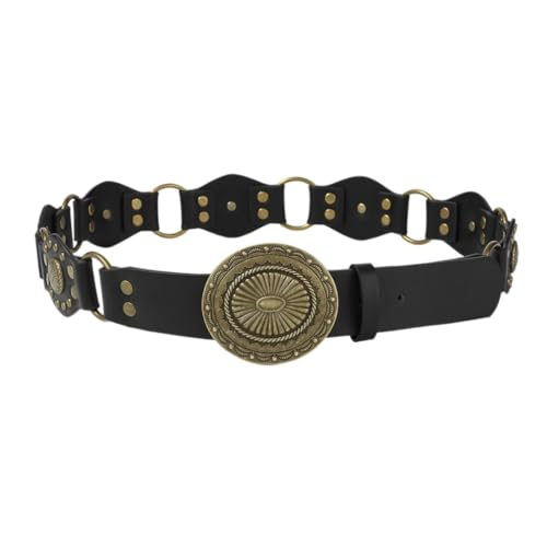 Waist Belt Engraved Buckle For Cowboy Cowgirl With Discs Vintage Belt Hot Girl WaistChain Studded Oversize Belt